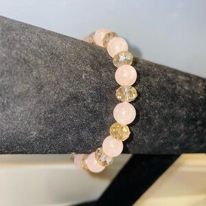 Handmade rose quartz and champagne bead bracelet